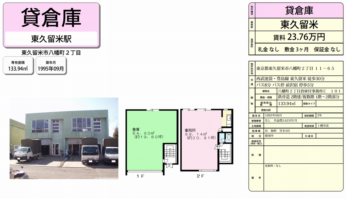 東京都東久留米市八幡町2 11 65 東久留米 倉庫cの貸し倉庫 工場 貸し土地 テナントｓｎａｐ