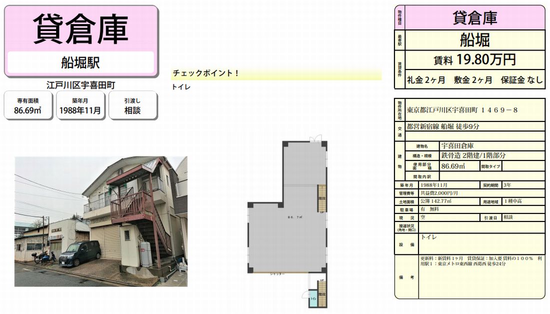 東京都江戸川区宇喜田町1469 8 宇喜田倉庫の貸し倉庫 工場 貸し土地 テナントsnap 東京都江戸川区宇喜田町1469 8 宇喜田倉庫の貸し倉庫 工場 貸し土地 テナントsnap