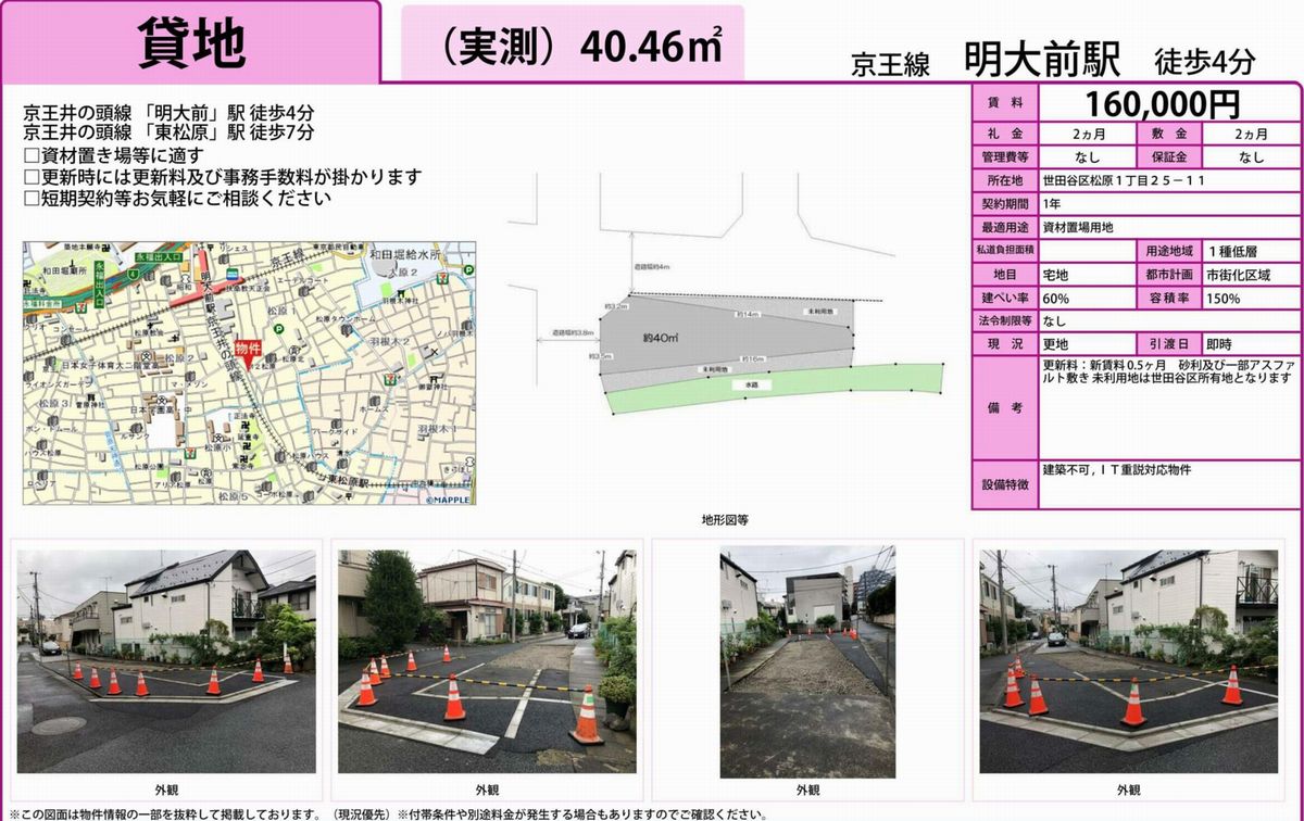 東京都世田谷区松原1 25 11 明大前 貸地の貸し倉庫 工場 貸し土地 テナントｓｎａｐ